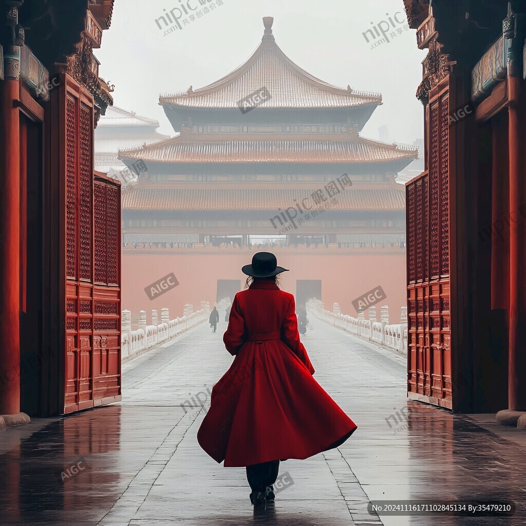 故宮里的女孩背影