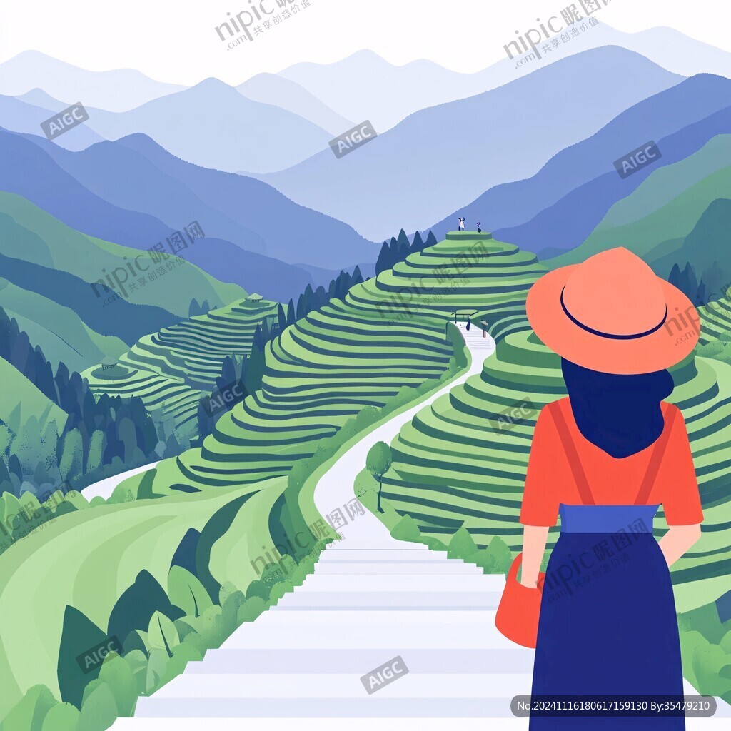 茶園采茶插畫
