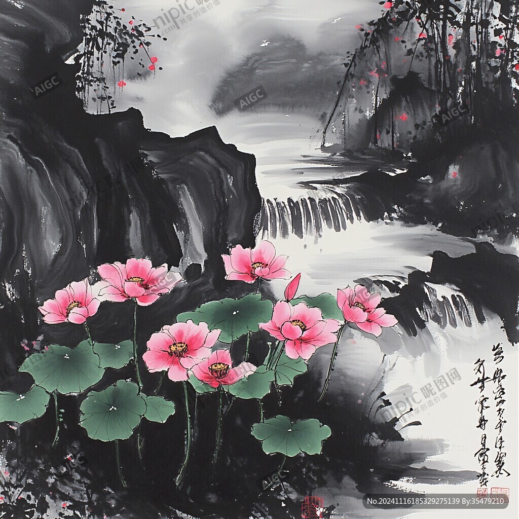 山水畫荷花