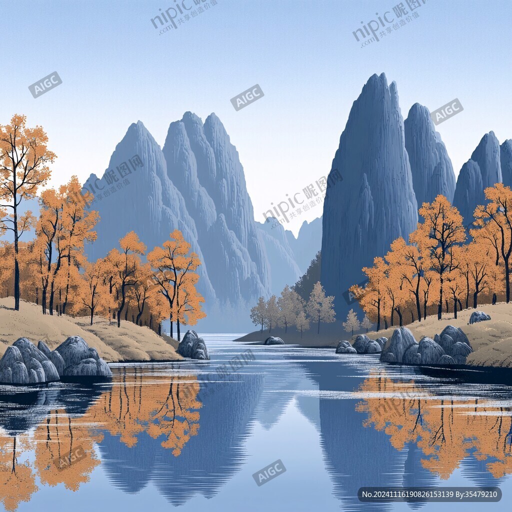 秋天風景山水畫