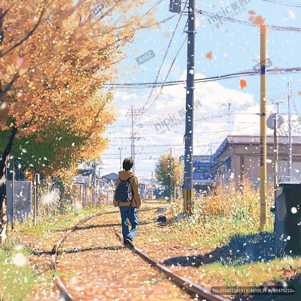 鐵路落花秋天