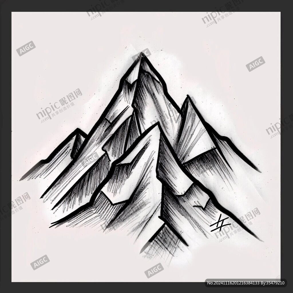 線描山峰