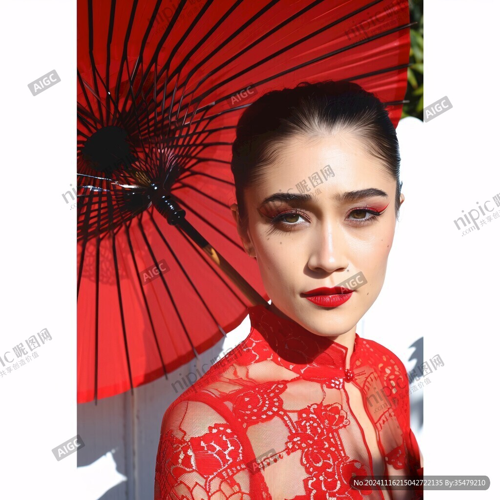 拿著油紙傘的女人蠟像