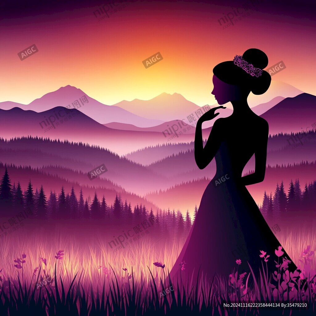 自然風景夕陽下的女孩