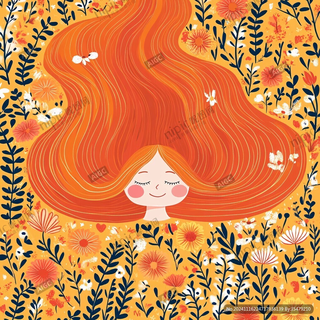 紅色頭花少女長發