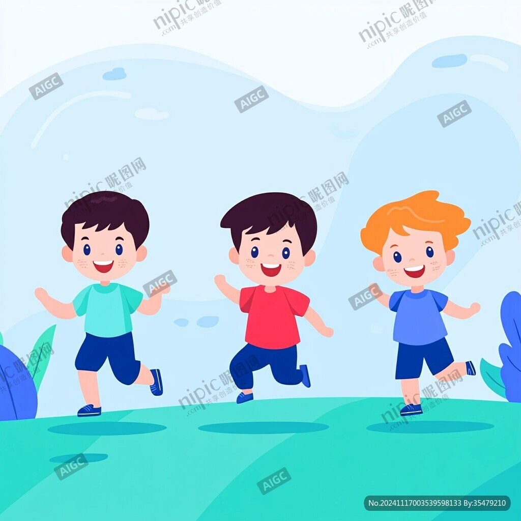 兒童奔跑插畫