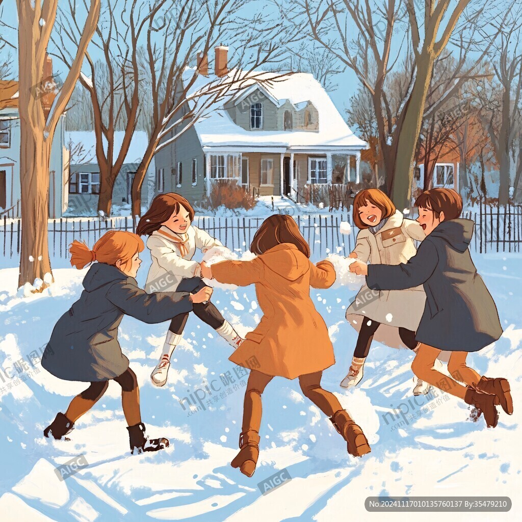 打雪仗插畫