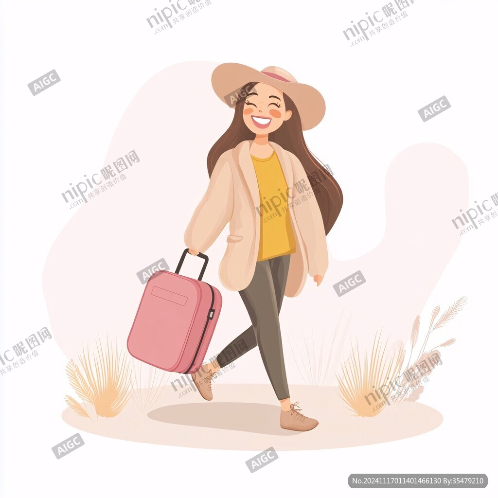 卡通女孩人物游玩旅行