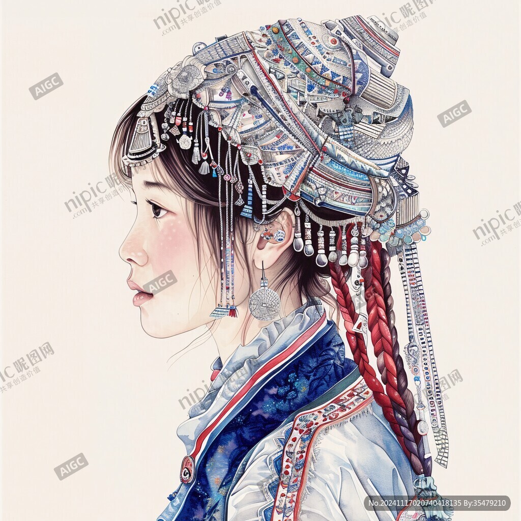 手繪苗族女孩