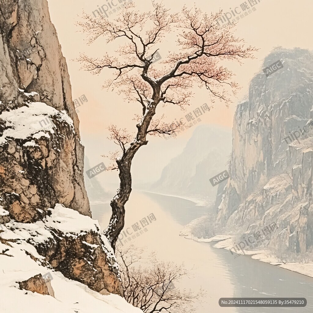 冬日山川風(fēng)景插畫