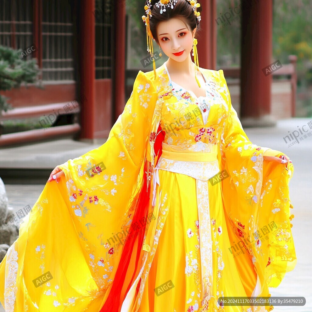 黃紗女長袍