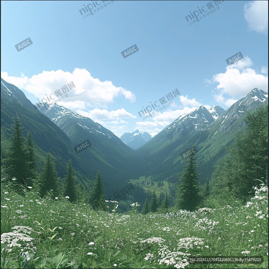 手繪森林山峰草地