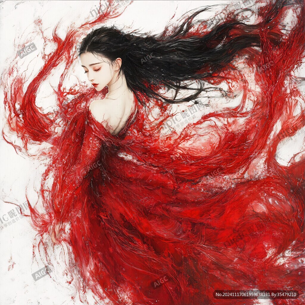 紅衣美人插畫