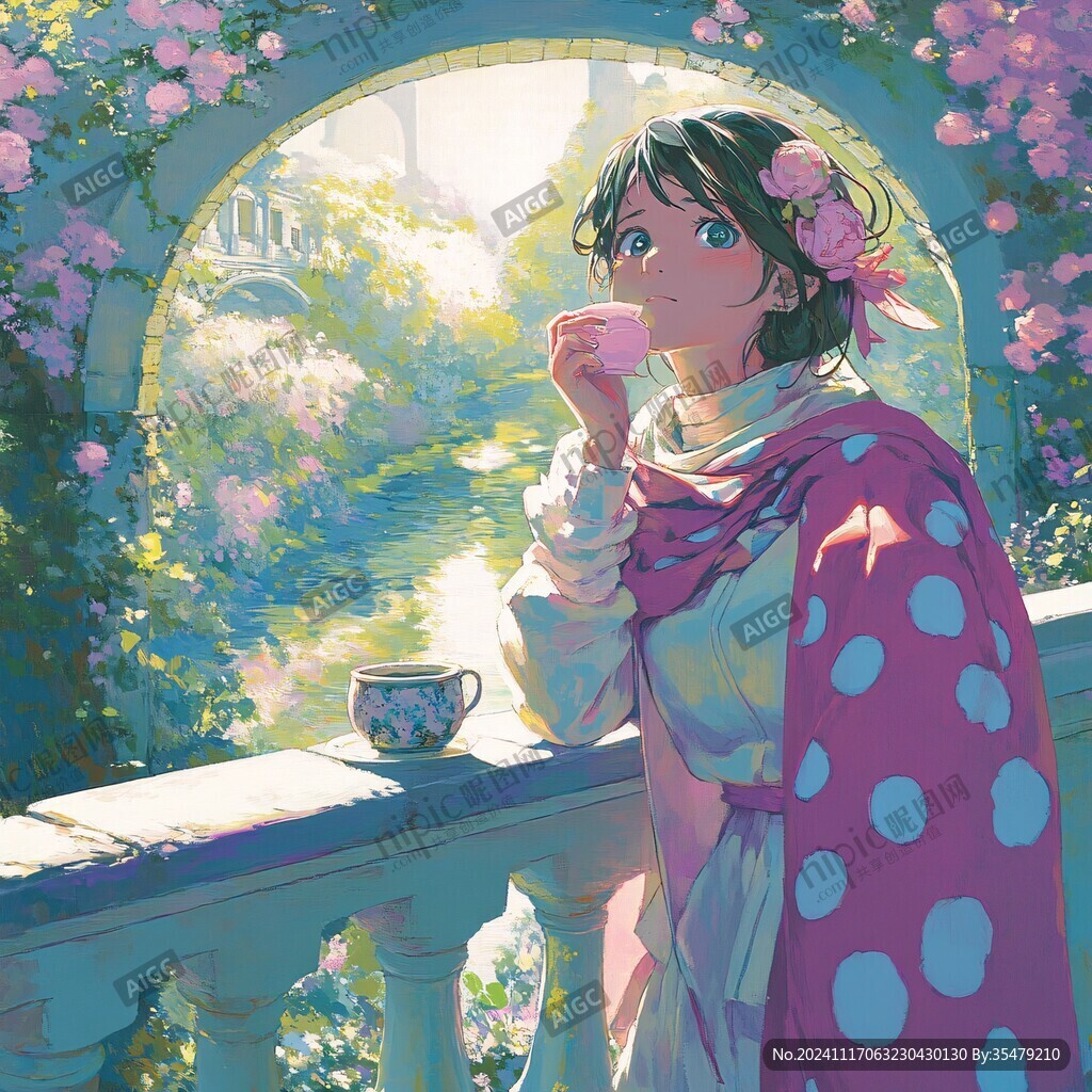 二次元女孩喝奶茶