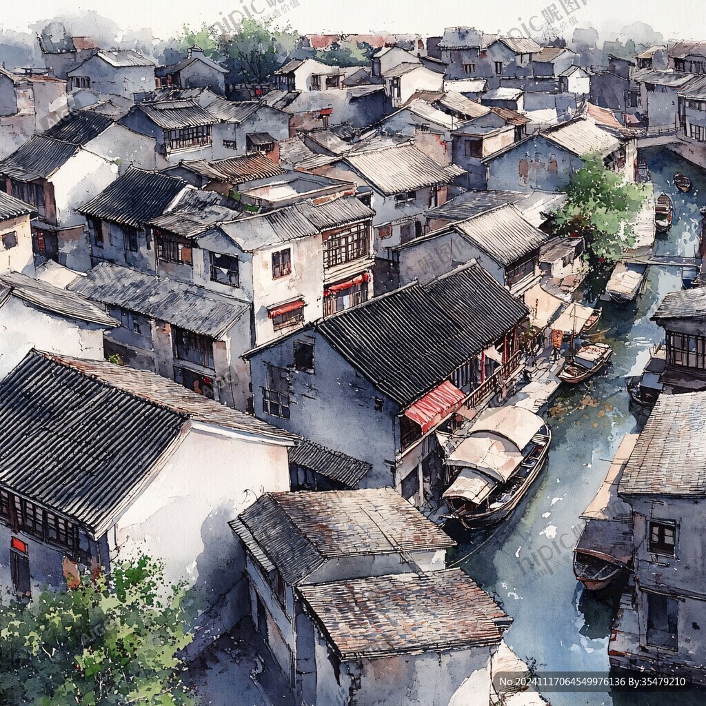 寫實(shí)古鎮(zhèn)插畫