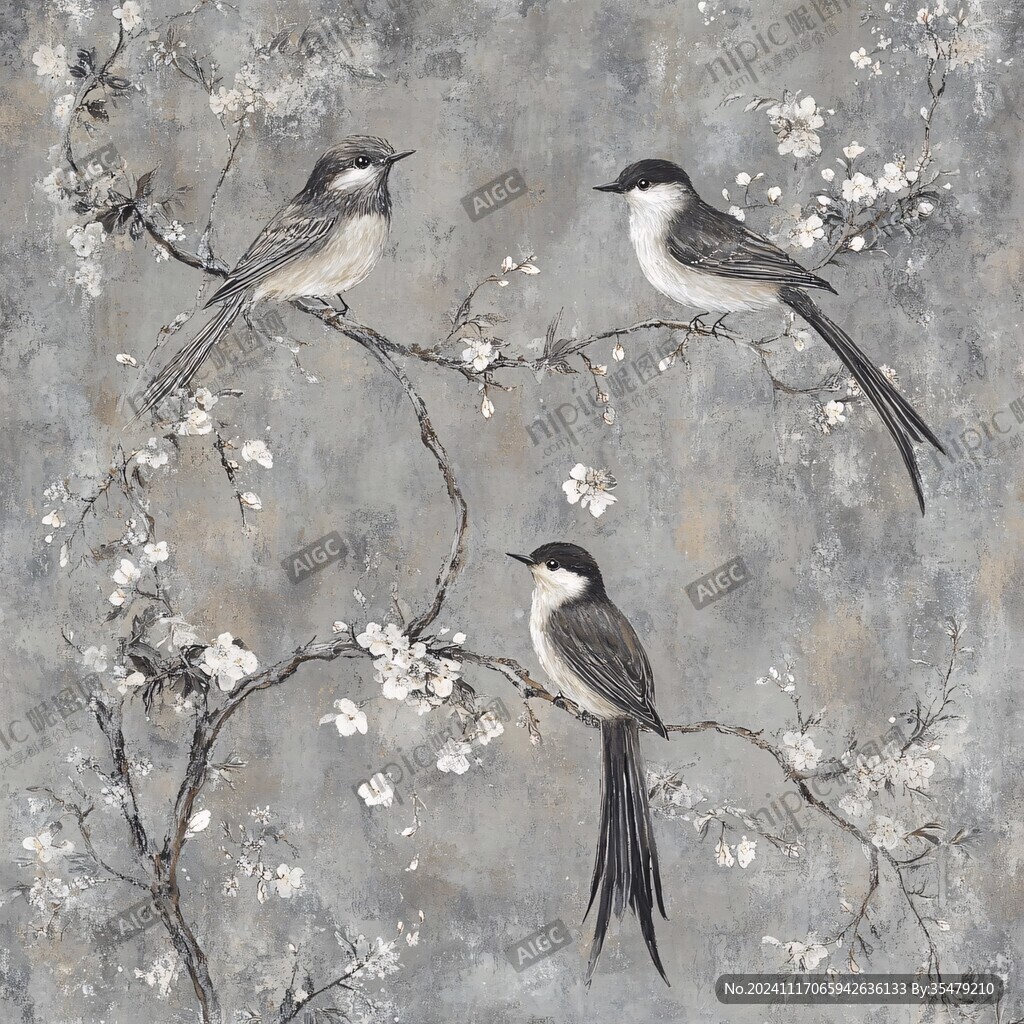 復(fù)古花鳥壁畫