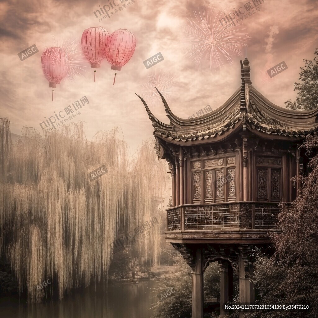 竹間古亭紅燈籠