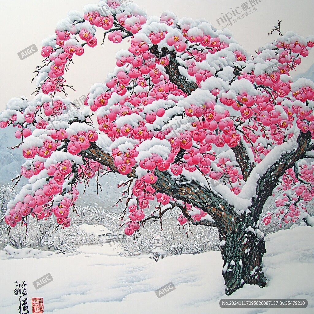 工筆手繪雪景圖
