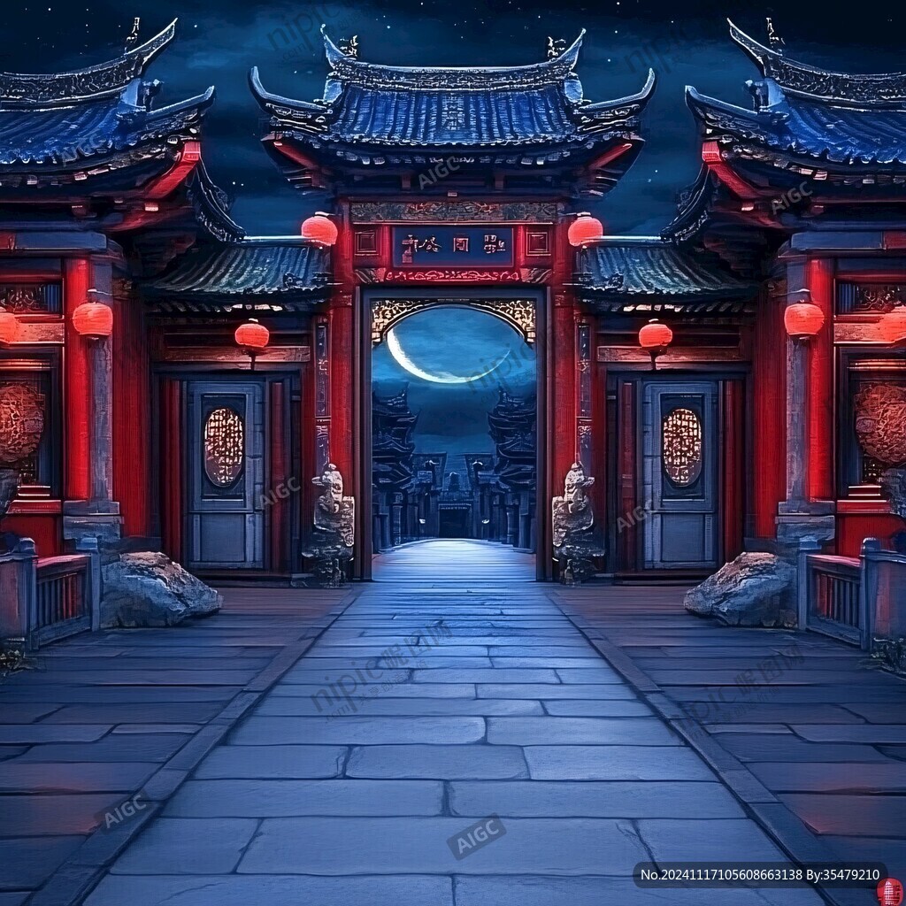 古代宅門夜景