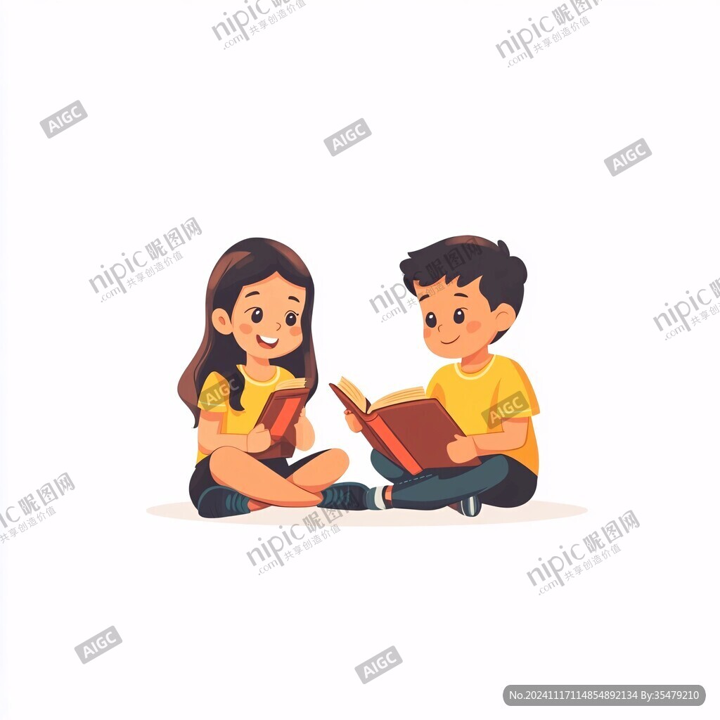卡通小朋友看書