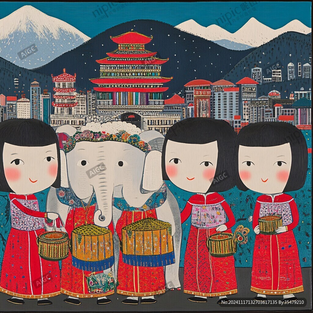 納西族城市插畫