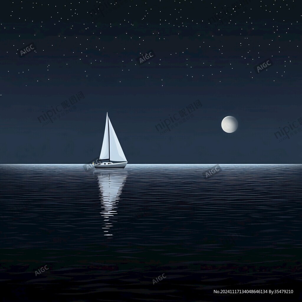 海洋大海月光帆船