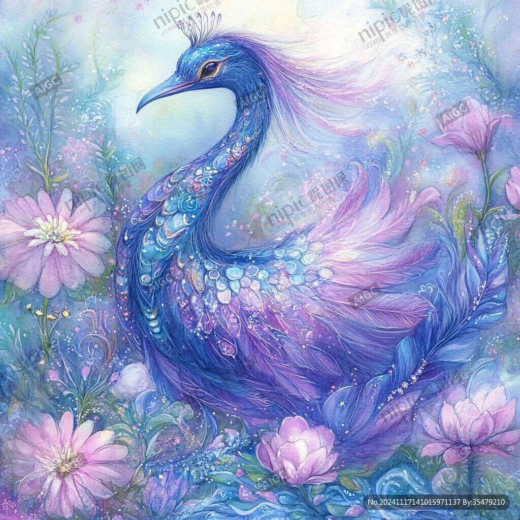 唯美孔雀插畫