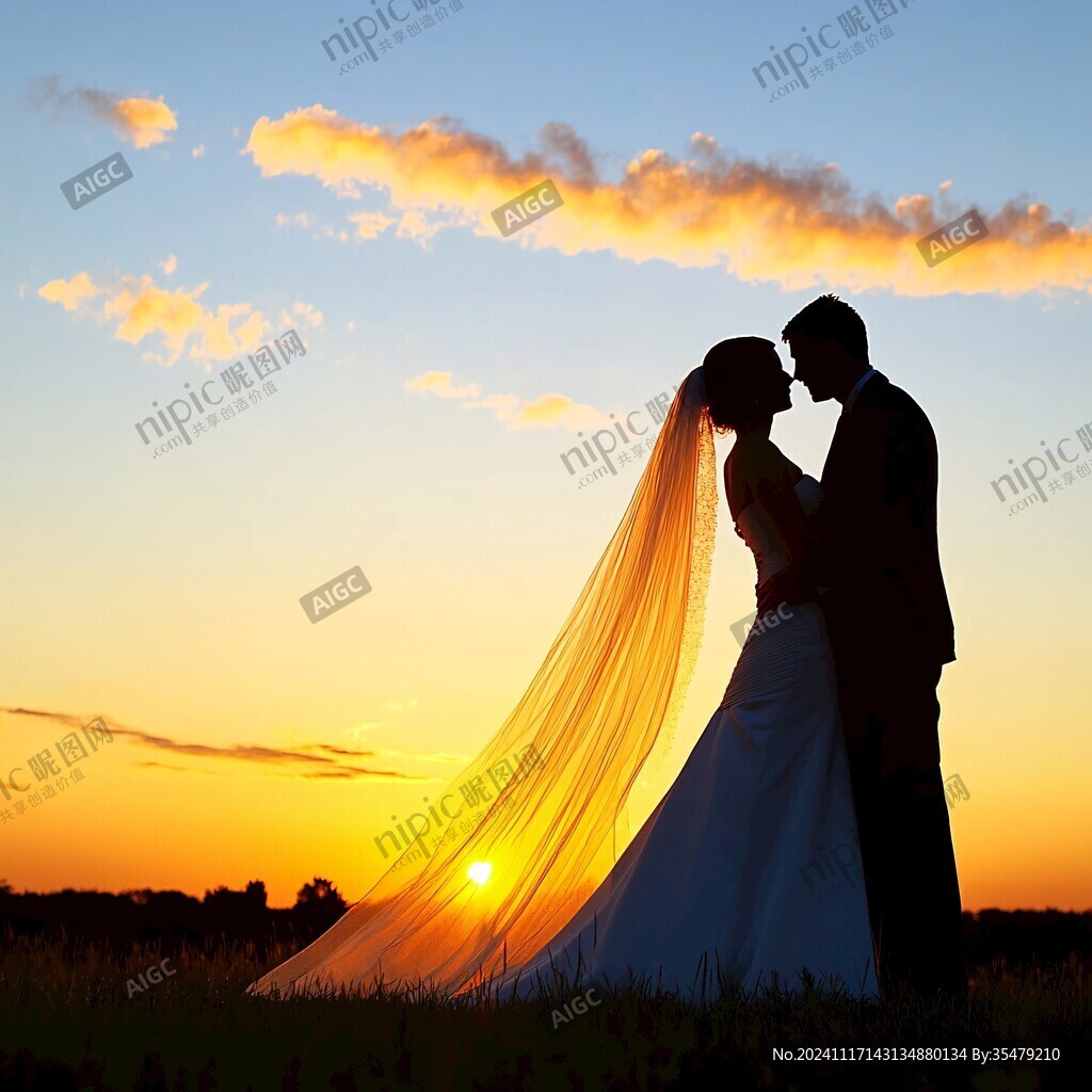 夕陽落日風(fēng)婚禮手繪