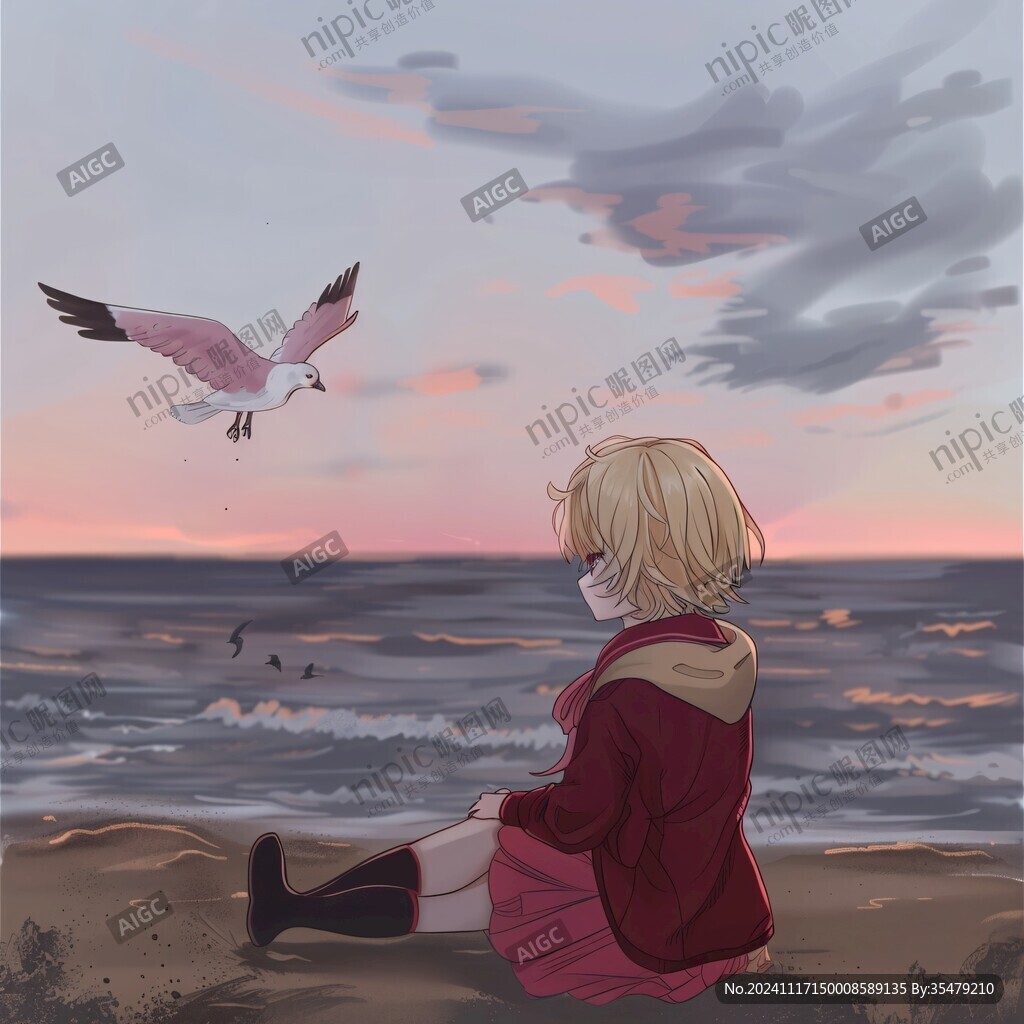 海邊少女插畫(huà)