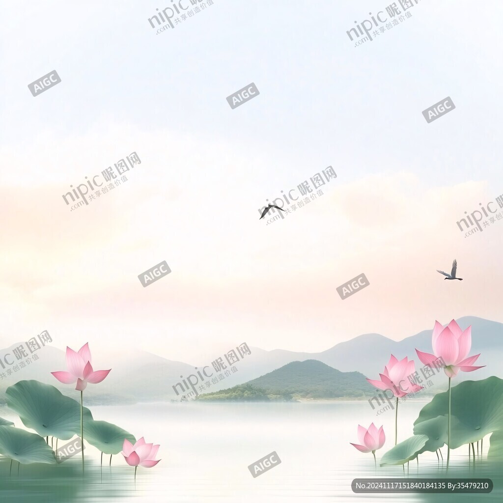 山水湖景插畫