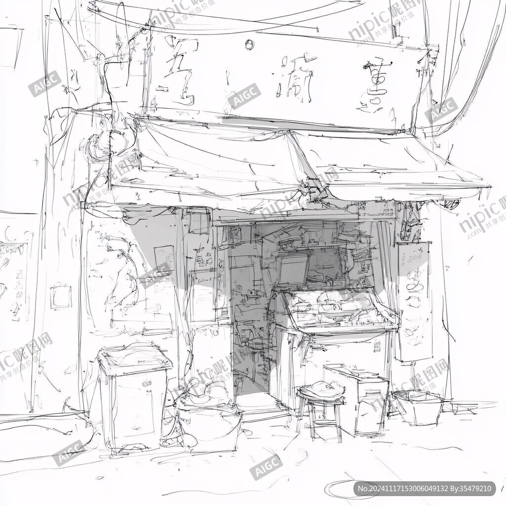 弄堂里弄素描白描