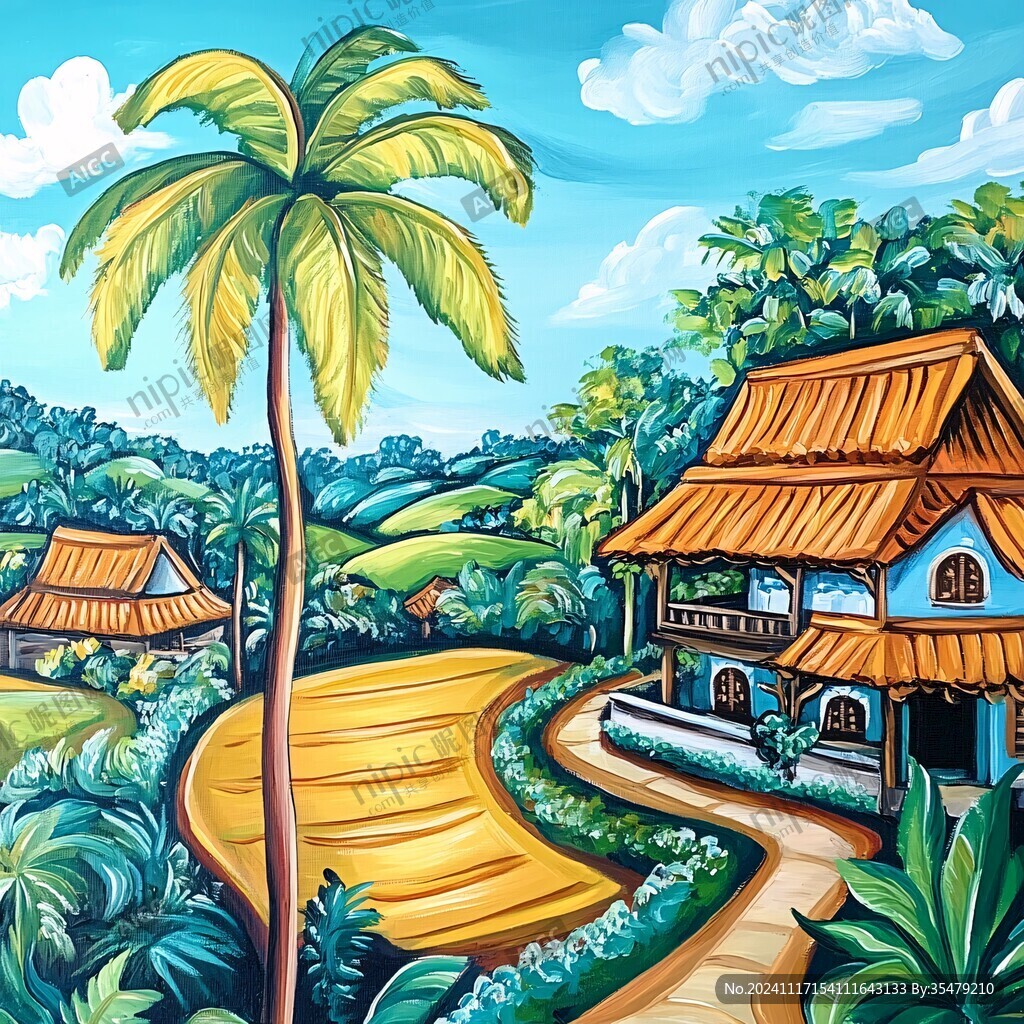 西雙版納旅游彩繪插畫
