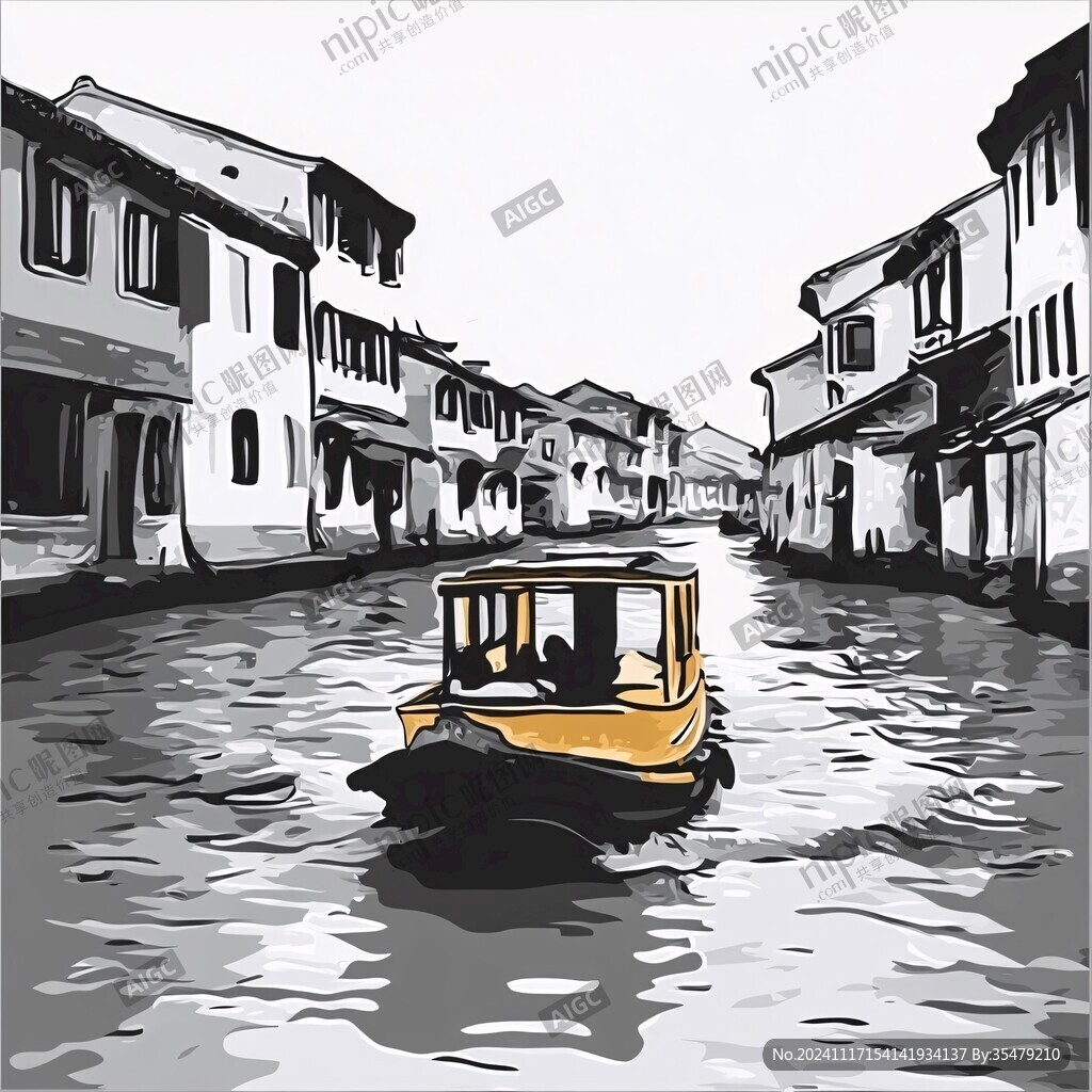 水鄉(xiāng)古鎮(zhèn)插畫