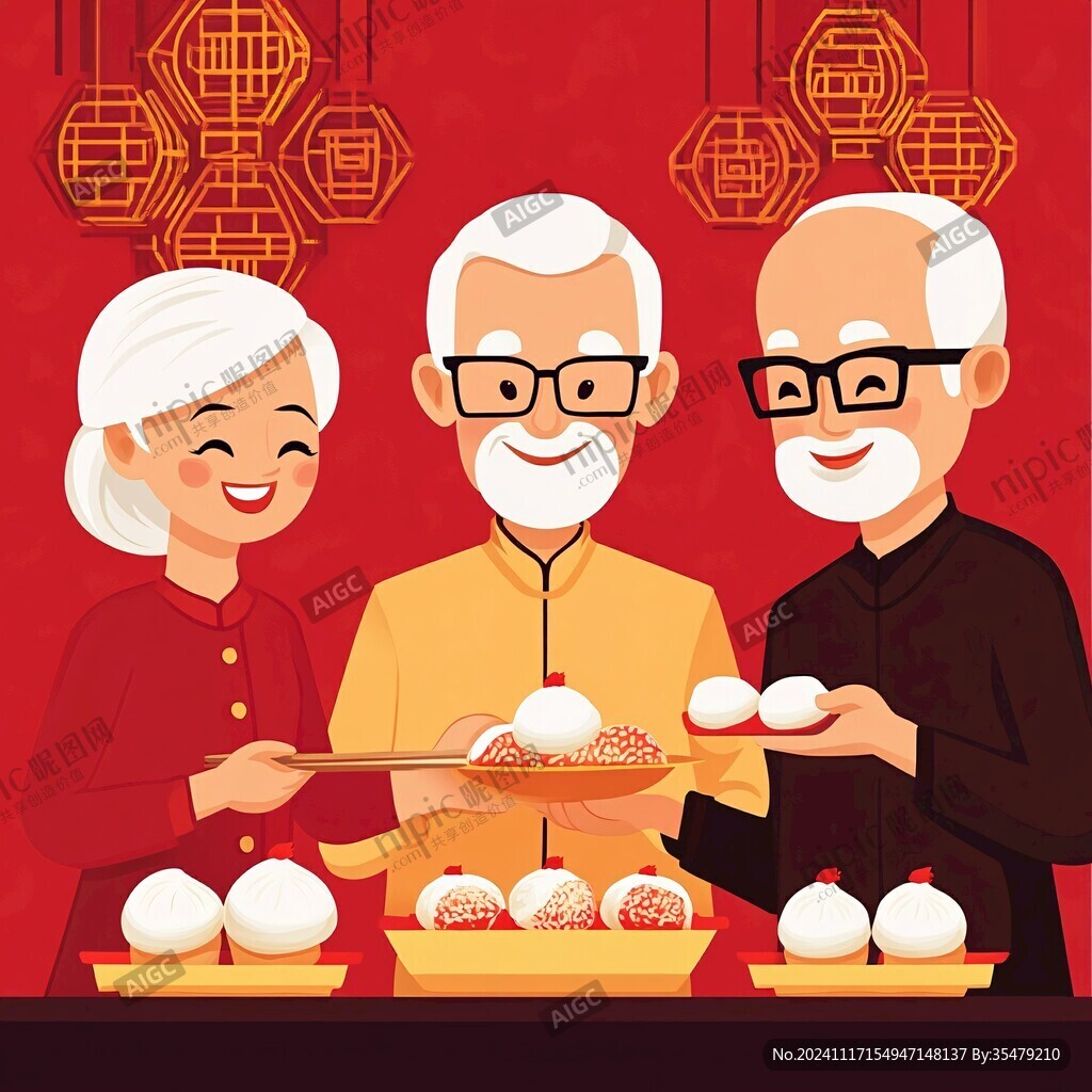 一家人包餃子插畫
