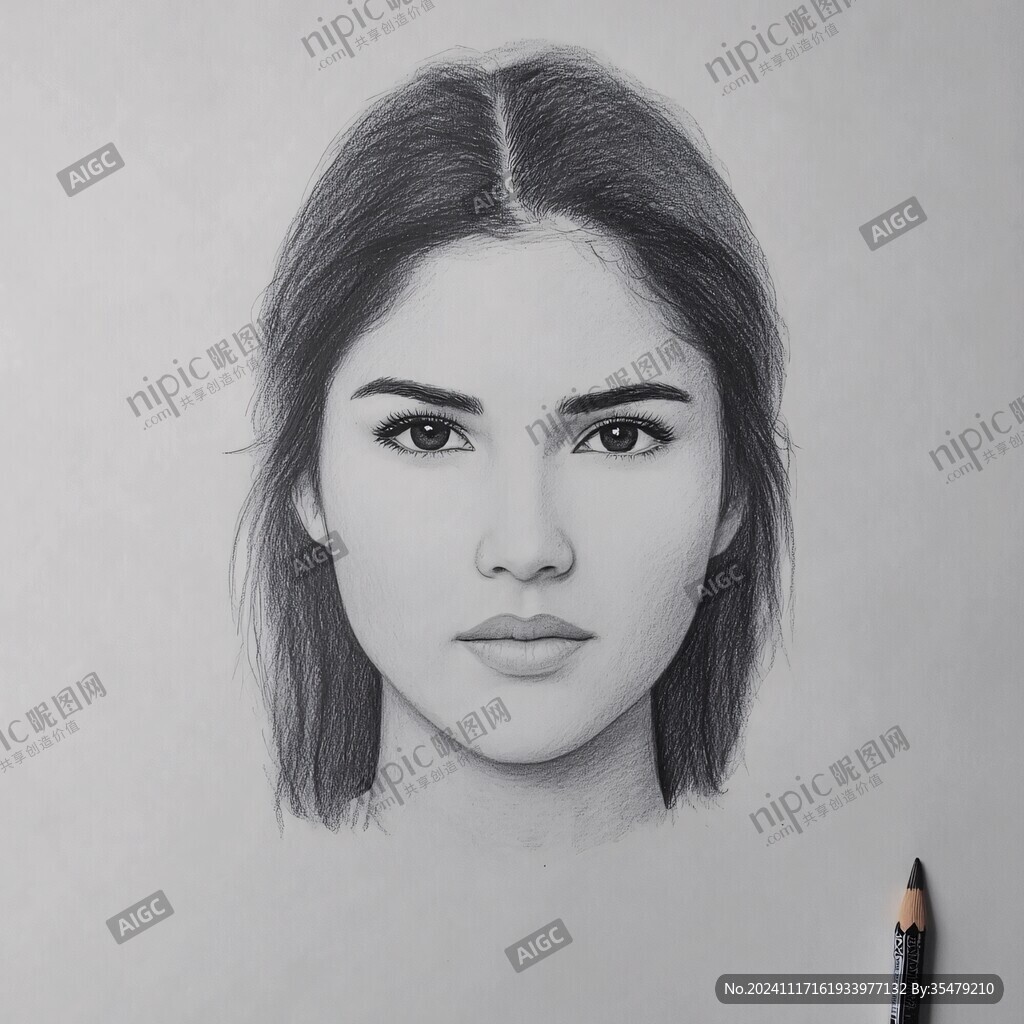 素描美女頭像