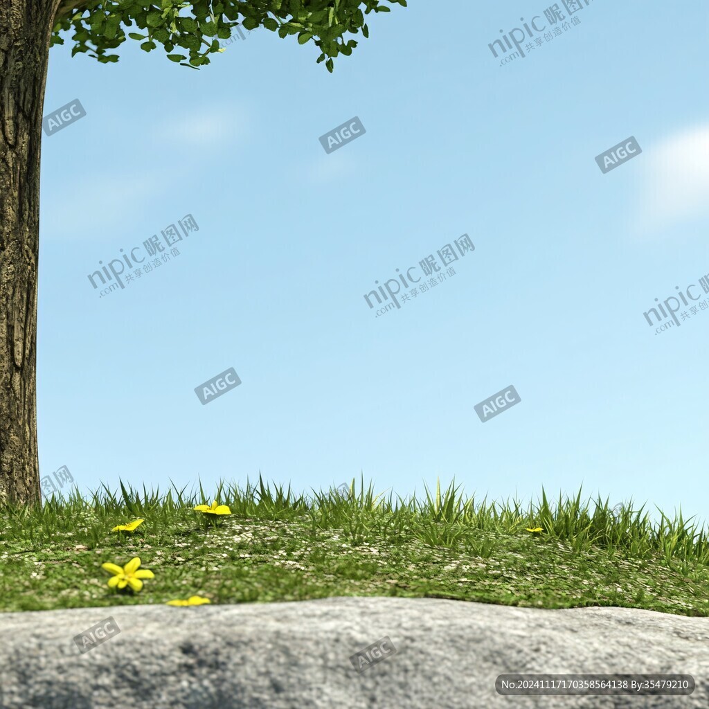 大樹綠葉草地花叢
