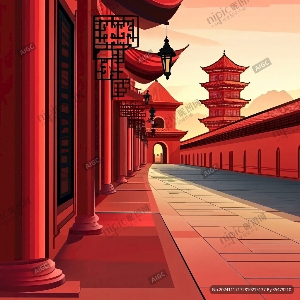 橫店插畫宣傳背景素材