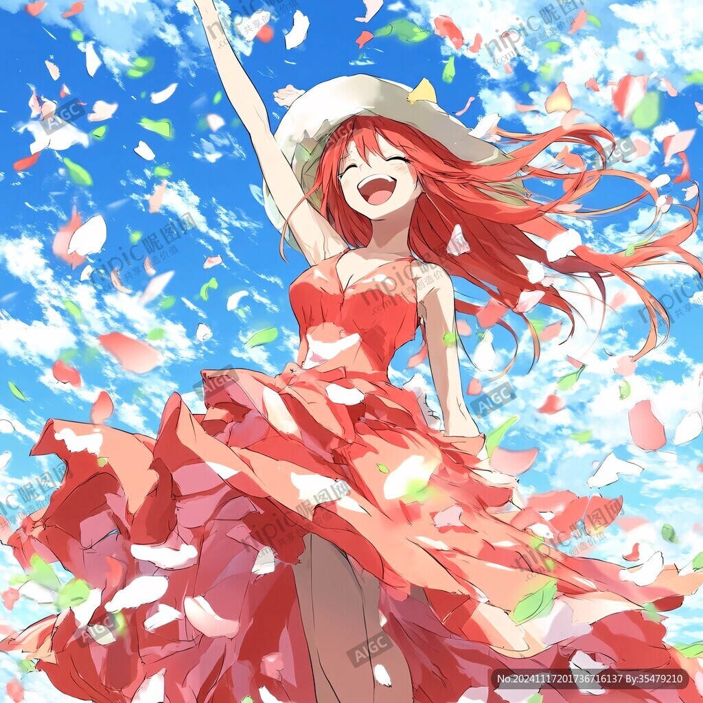 紅色頭花少女長發
