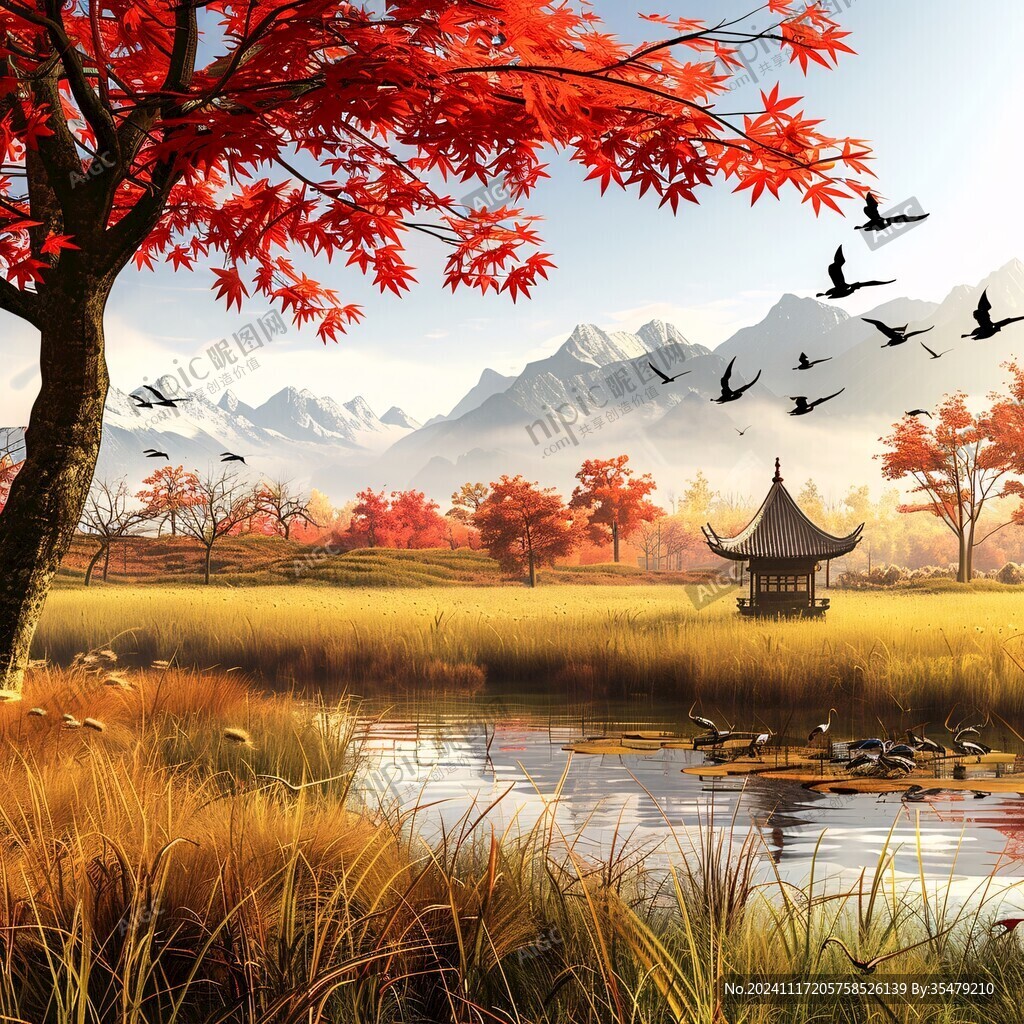 古風(fēng)秋天景色插畫(huà)