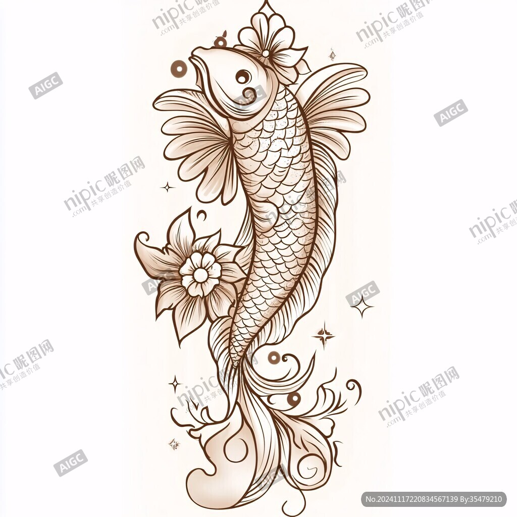 線描錦鯉線稿