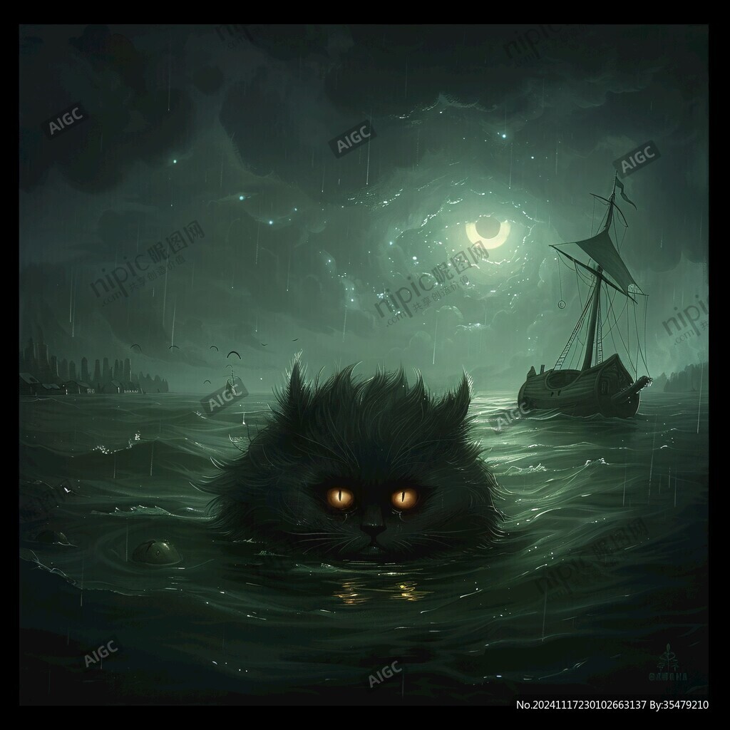 夜晚貓咪插畫