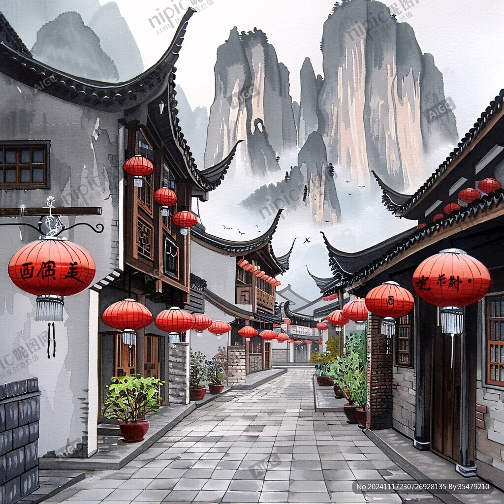 寫實古鎮(zhèn)插畫