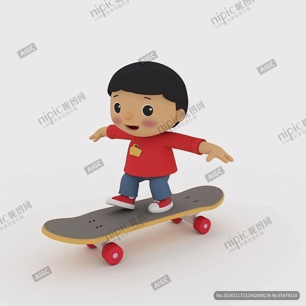 卡通男孩滑板