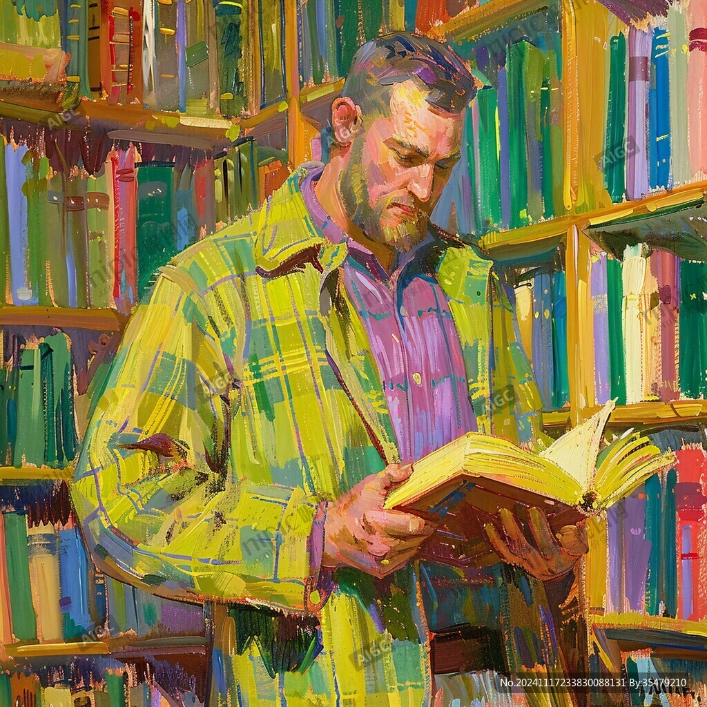 圖書館正在看書的男人