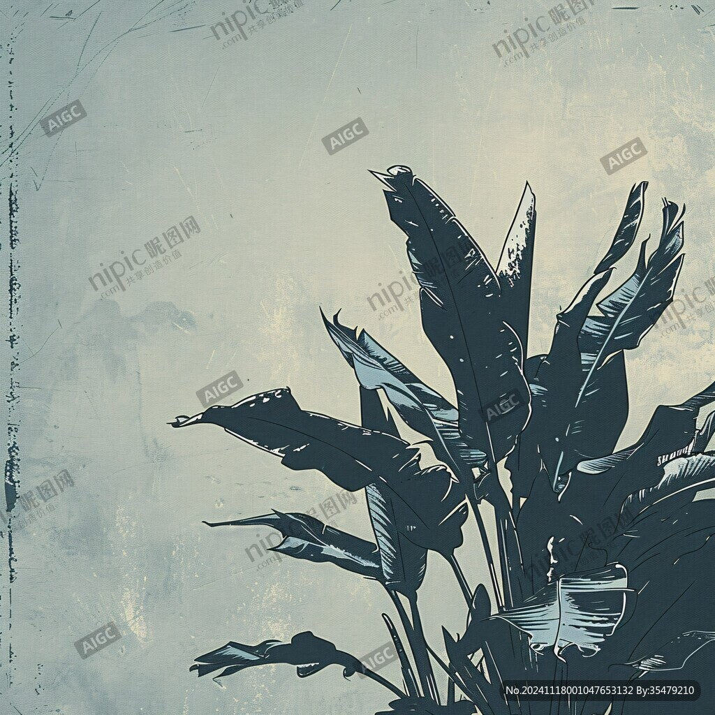 芭蕉葉中式花鳥植物