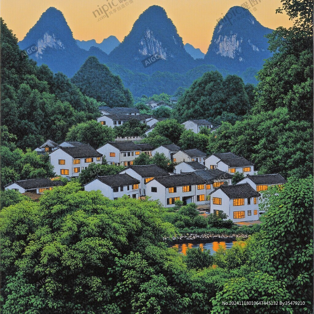 裝飾畫無框畫山腳民居