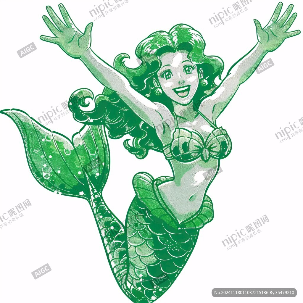 美人魚打招呼插畫