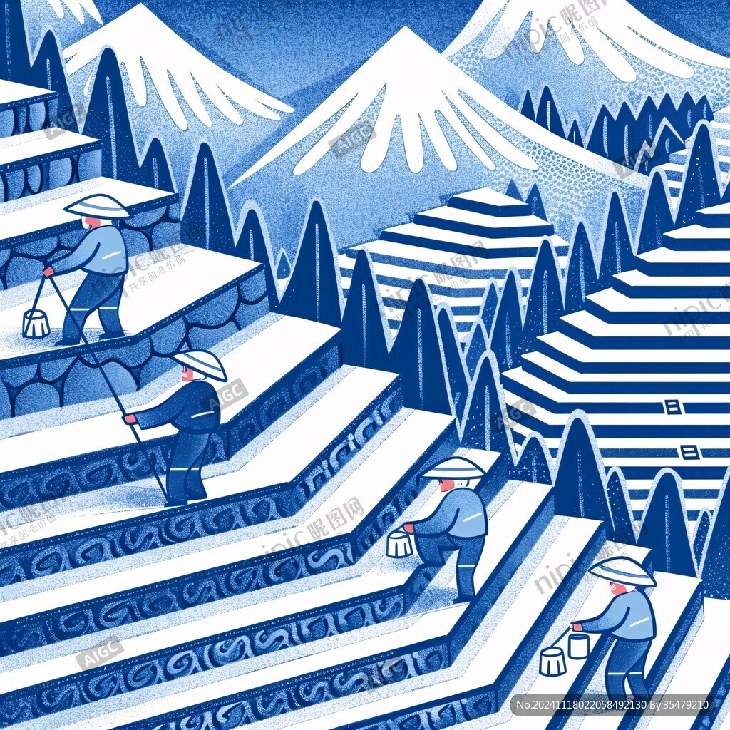 高端山水線包裝插畫