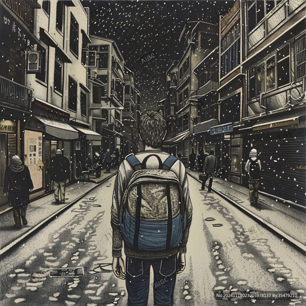 雪中行背影