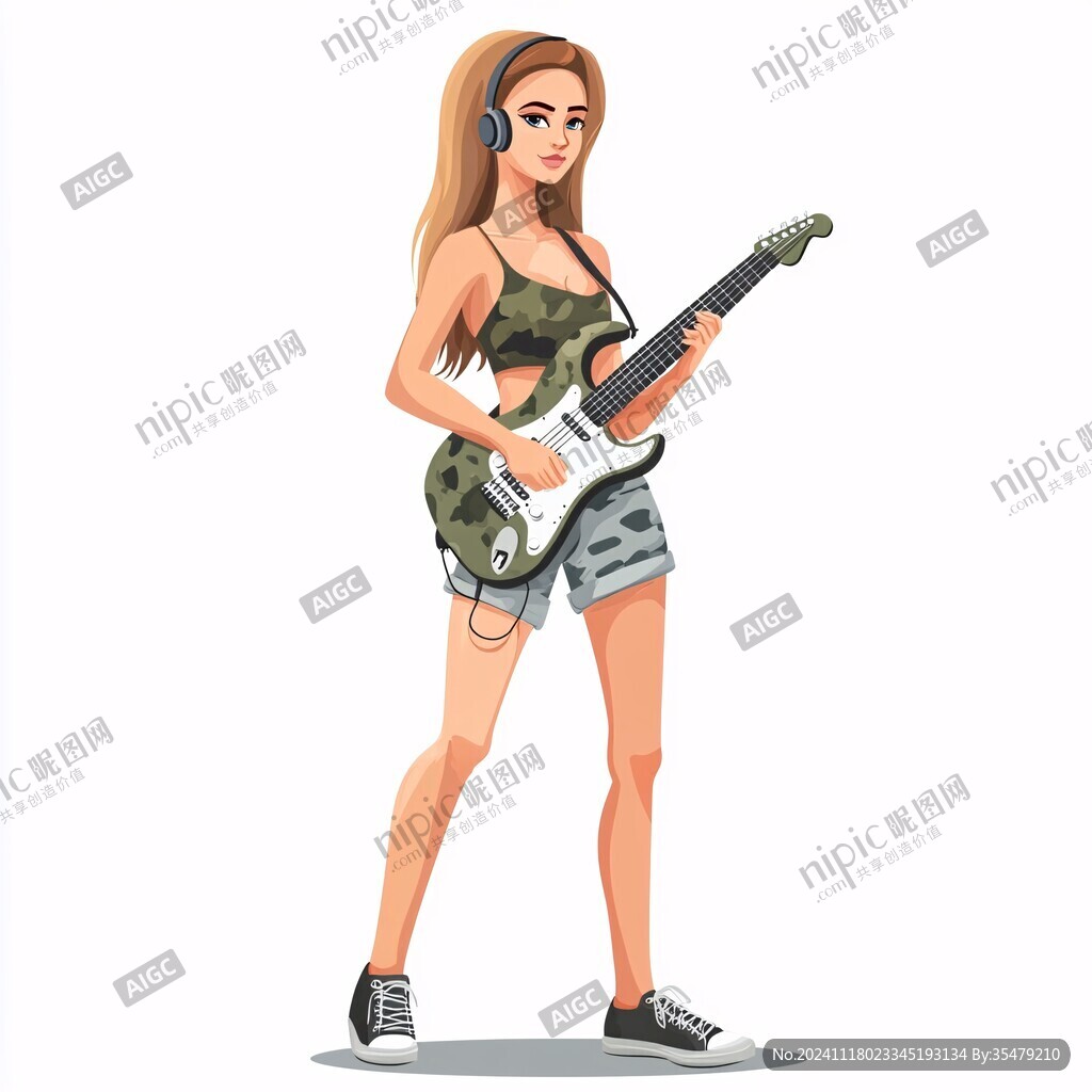 卡通女孩彈吉他